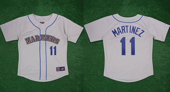 Men's Gray Seattle Mariners #11 Edgar Martinez 1989 Stitched Baseball Jersey